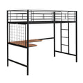 Twin Metal Loft Bed With Desk And Metal Grid,Black Twin Black Metal