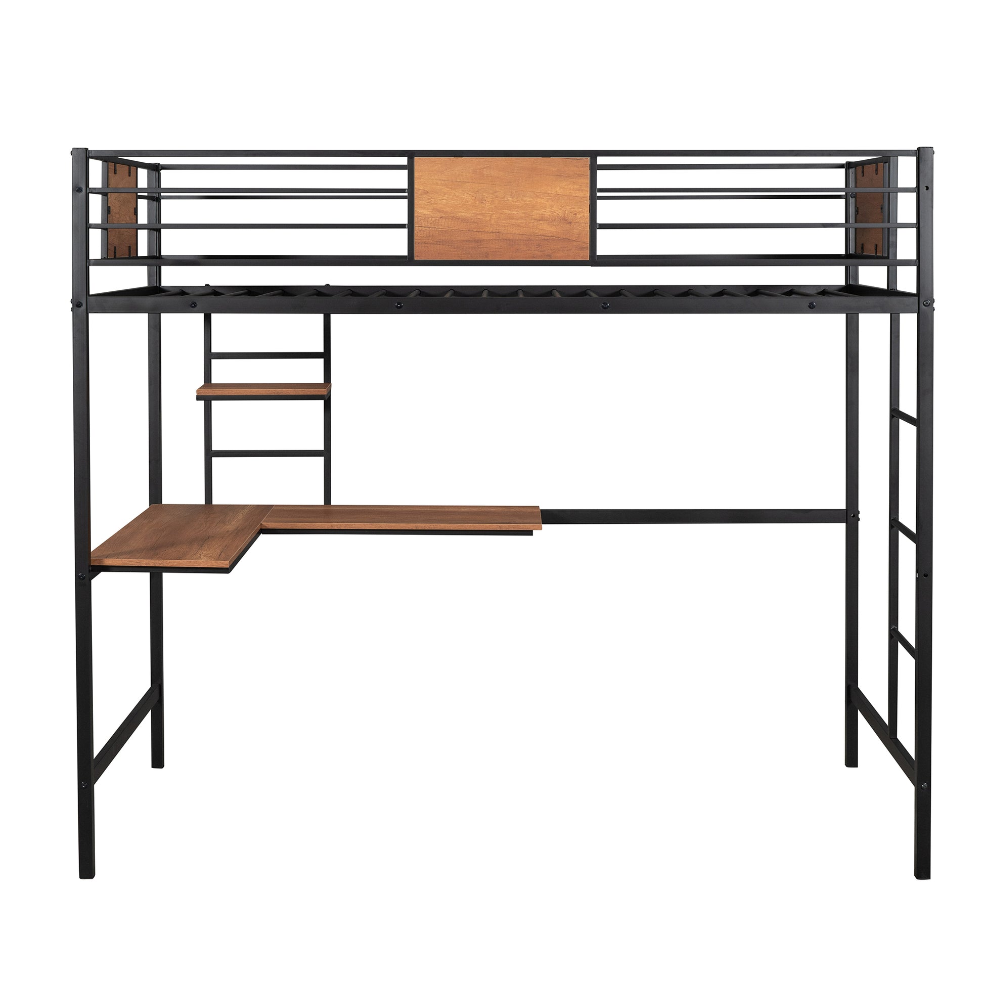 Twin Metal Loft Bed With Desk And Shelve,Black Twin Black Metal