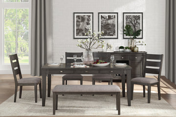 Gray Finish 6Pc Dining Set Table With 6X Drawers And 4X Side Chairs Bench Upholstered Seat Transitional Dining Room Furniture Wood Gray Seats 6 Wood Dining Room Bench Seating Transitional Rectangular Dining Table With Chair And Bench Wood