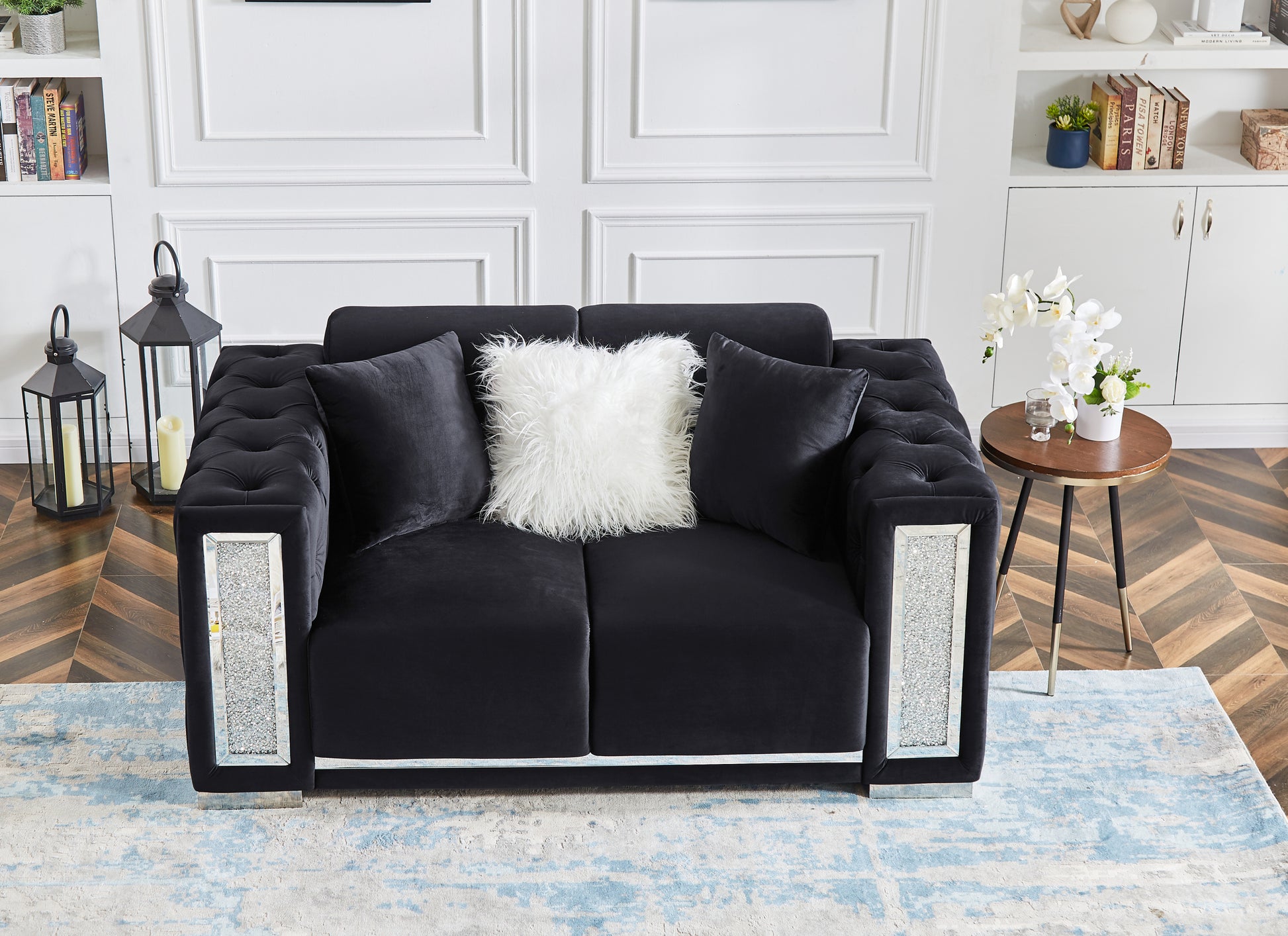 Two Seater Black Velvet Sofa Black Velvet