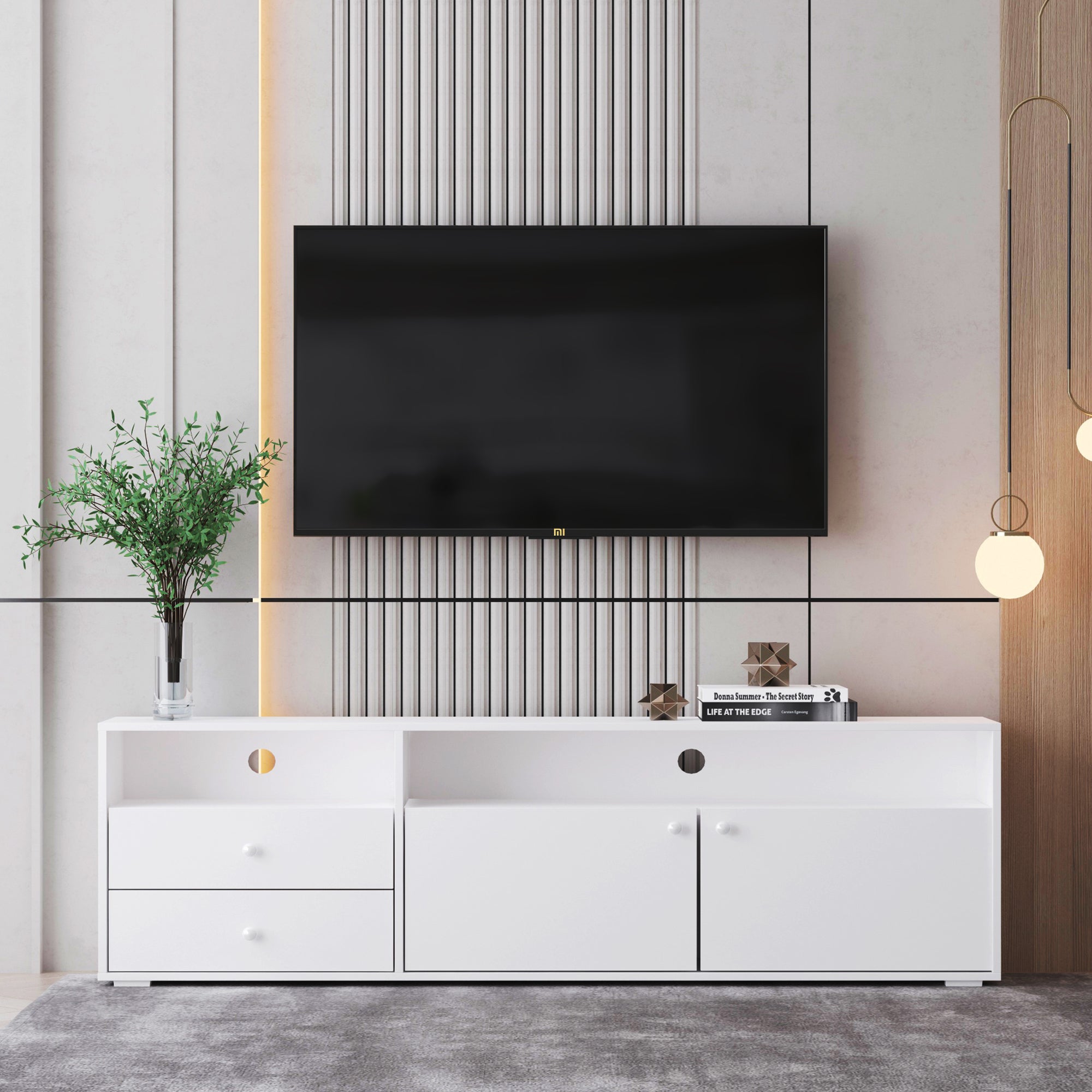 Tv Cabinet, Tv Cabinet, Entertainment Center, Tv Console, Media Console, Brand Hardware, Imported Impregnated Paper, Solid Wood Handle, Can Be Placed In The Living Room, Bedroom,Color:White Antique White Primary Living Space 60 69 Inches 60 69 Inches 65