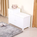 White Shoe Storage Bench Cabinet With Fireproof Pu Cushion, Double Doors And Movable Drawer Wood For Door Entrance White Mdf Mdf