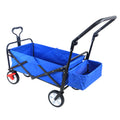 Folding Wagon Collapsible Outdoor Utility Wagon, Heavy Duty Folding Garden Portable Hand Cart, Drink Holder, Adjustable Handles Blue Steel