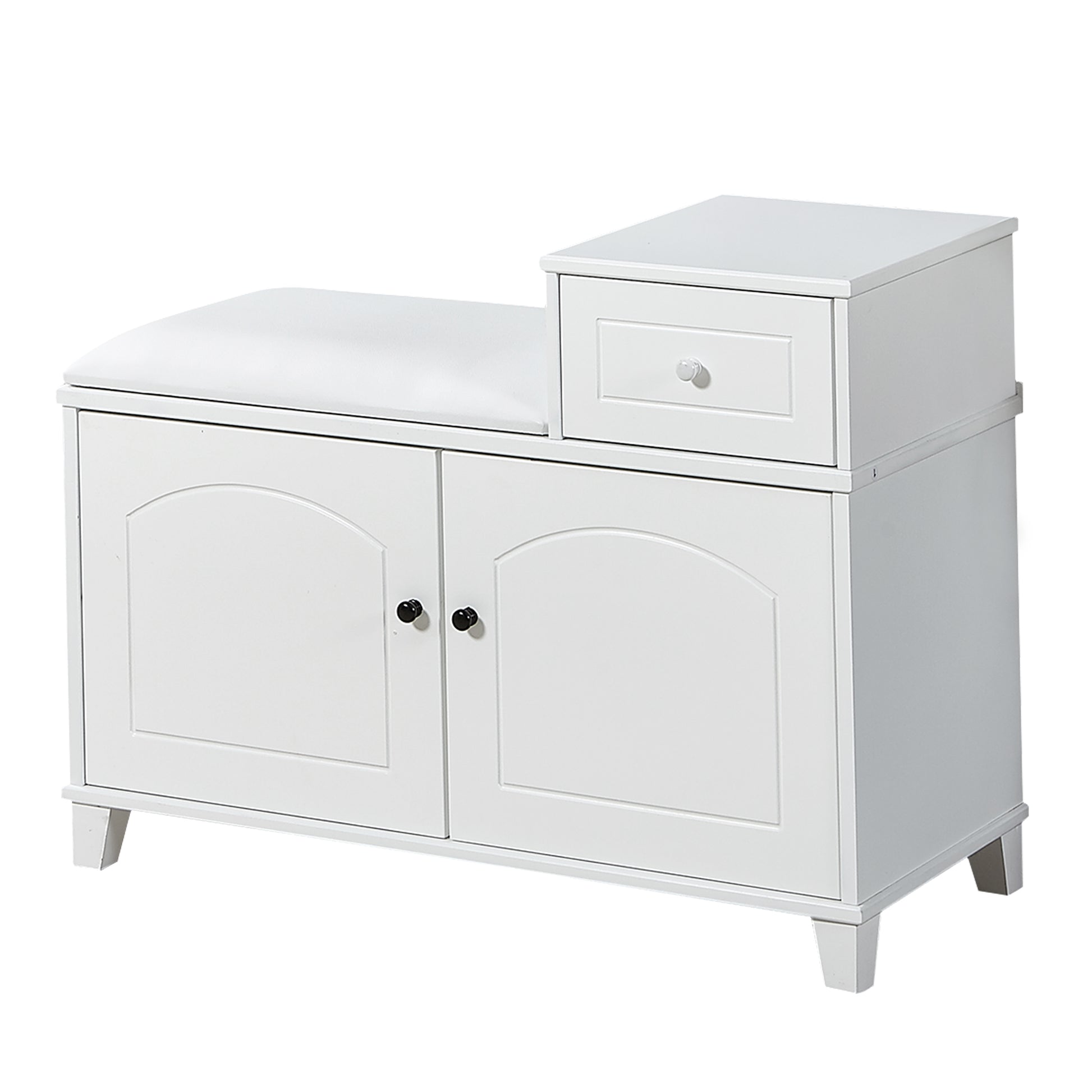 White Shoe Storage Bench Cabinet With Fireproof Pu Cushion, Double Doors And Movable Drawer Wood For Door Entrance White Mdf Mdf