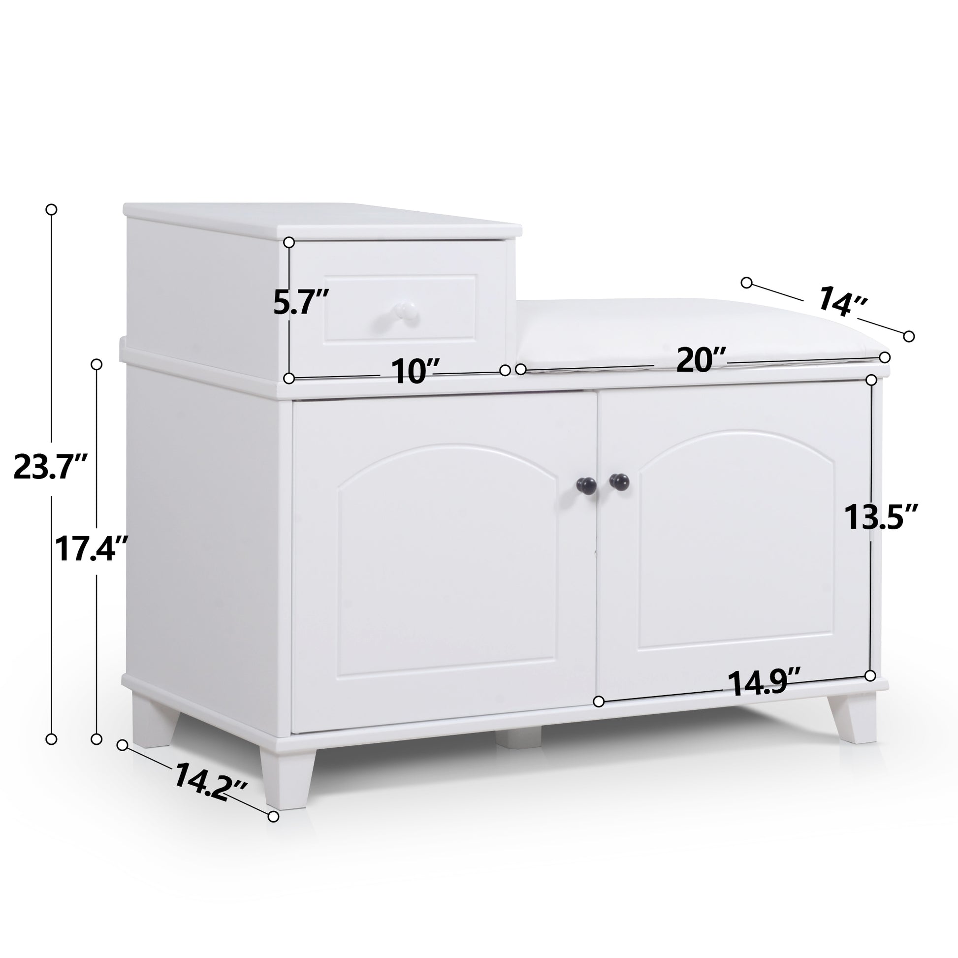 White Shoe Storage Bench Cabinet With Fireproof Pu Cushion, Double Doors And Movable Drawer Wood For Door Entrance White Mdf Mdf