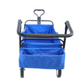 Folding Wagon Collapsible Outdoor Utility Wagon, Heavy Duty Folding Garden Portable Hand Cart, Drink Holder, Adjustable Handles Blue Steel