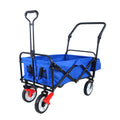 Folding Wagon Collapsible Outdoor Utility Wagon, Heavy Duty Folding Garden Portable Hand Cart, Drink Holder, Adjustable Handles Blue Steel