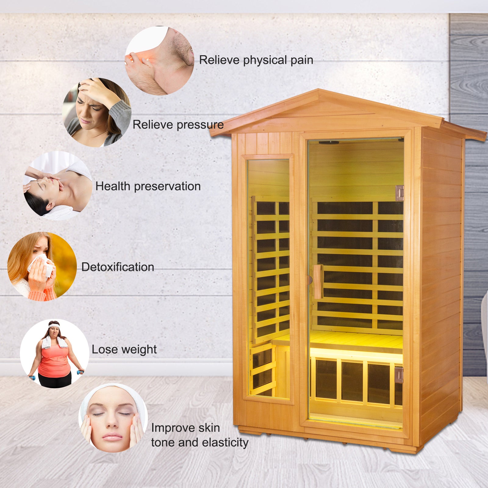 Two Person Basswood Far Infrared Outdoor Sauna Room Natural Wood Solid Wood