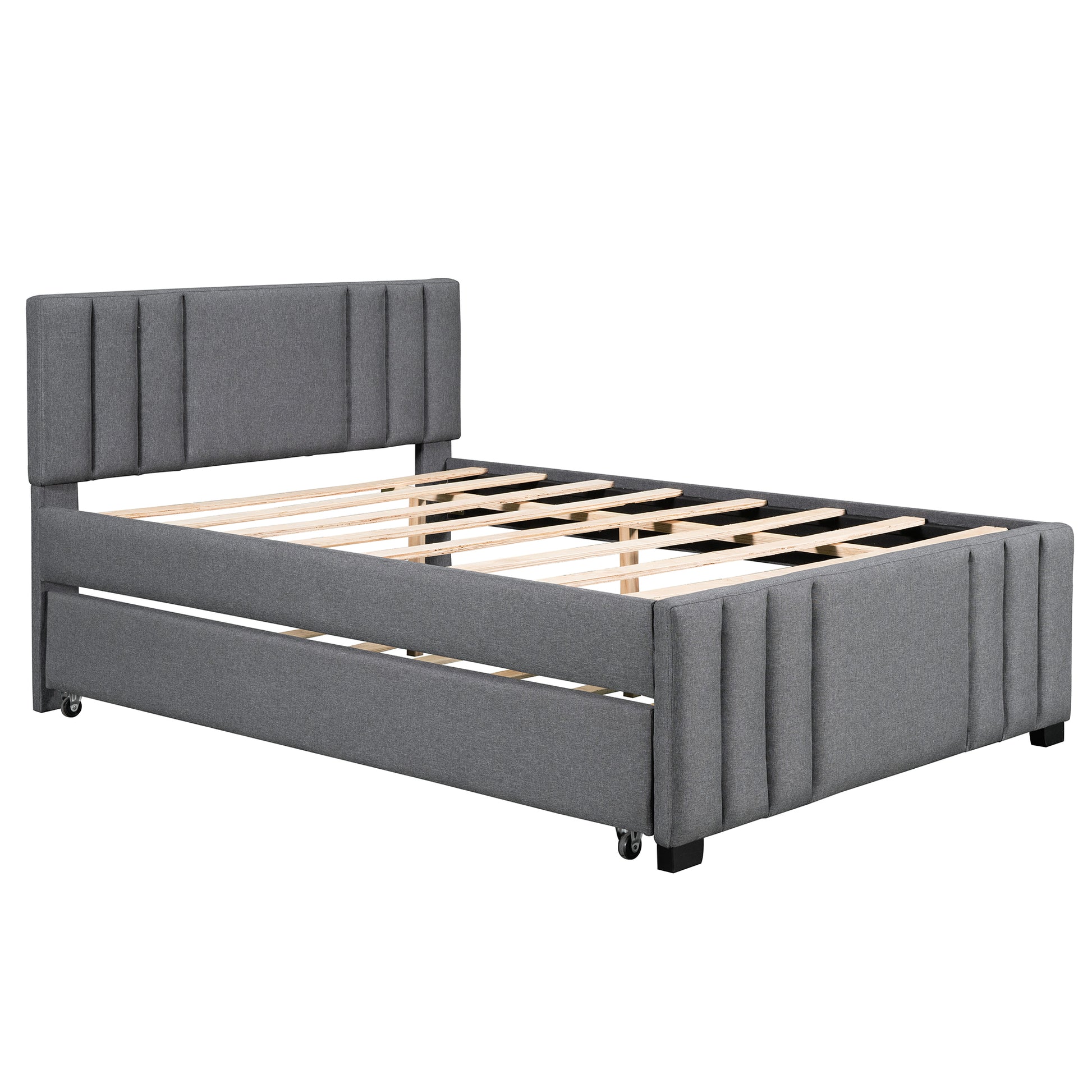 Full Upholstered Platform Bed With Trundle,Grey Old Sku:Sm001006Aae Grey Upholstered