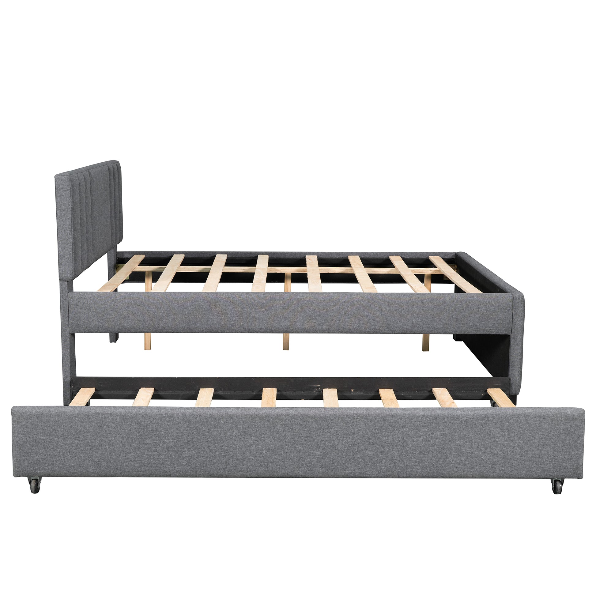 Full Upholstered Platform Bed With Trundle,Grey Old Sku:Sm001006Aae Grey Upholstered