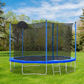 12Ft Trampoline For Adults & Kids With Basketball Hoop, Outdoor Trampolines W Ladder And Safety Enclosure Net For Kids And Adults Blue Metal