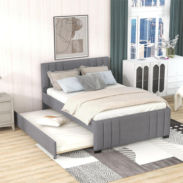 Full Upholstered Platform Bed With Trundle,Grey Old Sku:Sm001006Aae Grey Upholstered