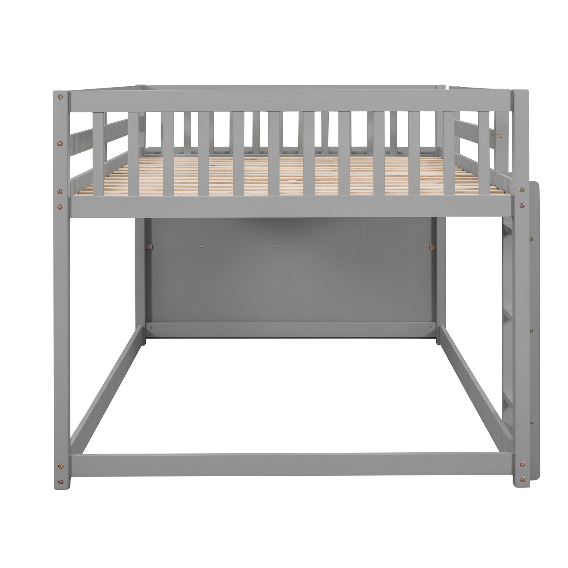 Full Over Full Bunk Bed With 4 Drawers And 3 Shelves Gray Gray Solid Wood