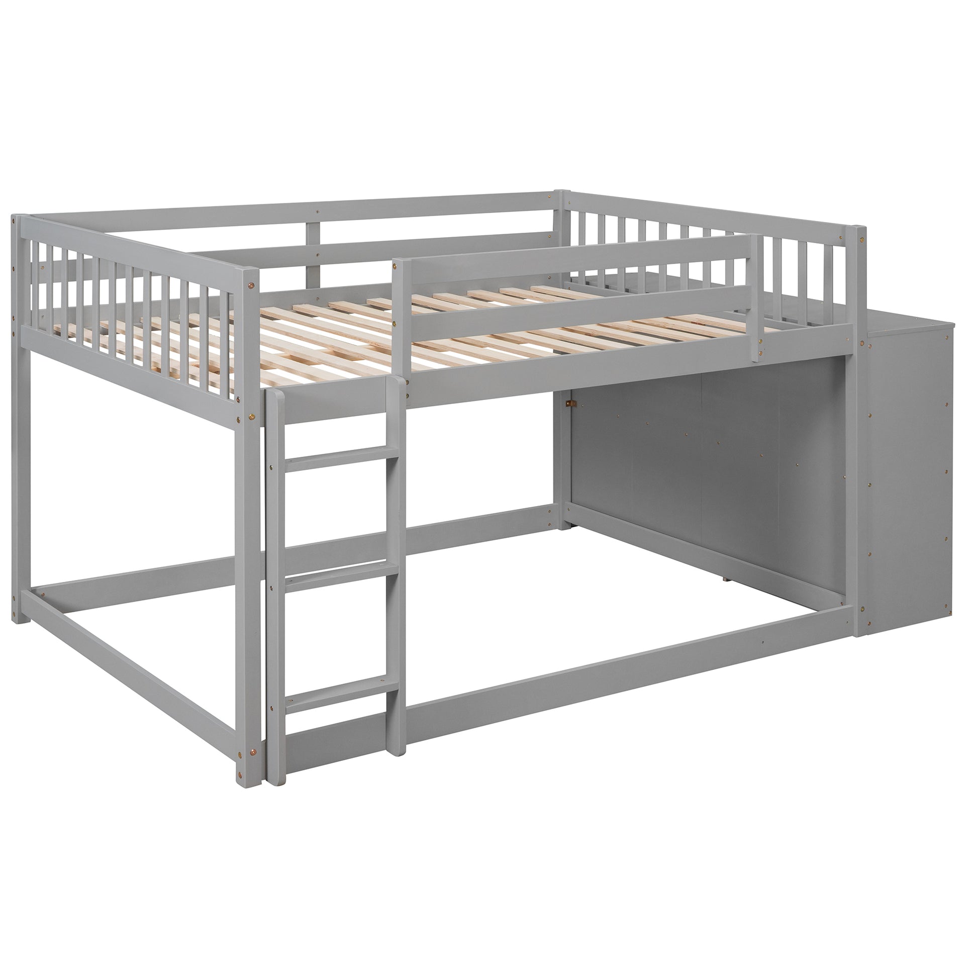 Full Over Full Bunk Bed With 4 Drawers And 3 Shelves Gray Gray Solid Wood