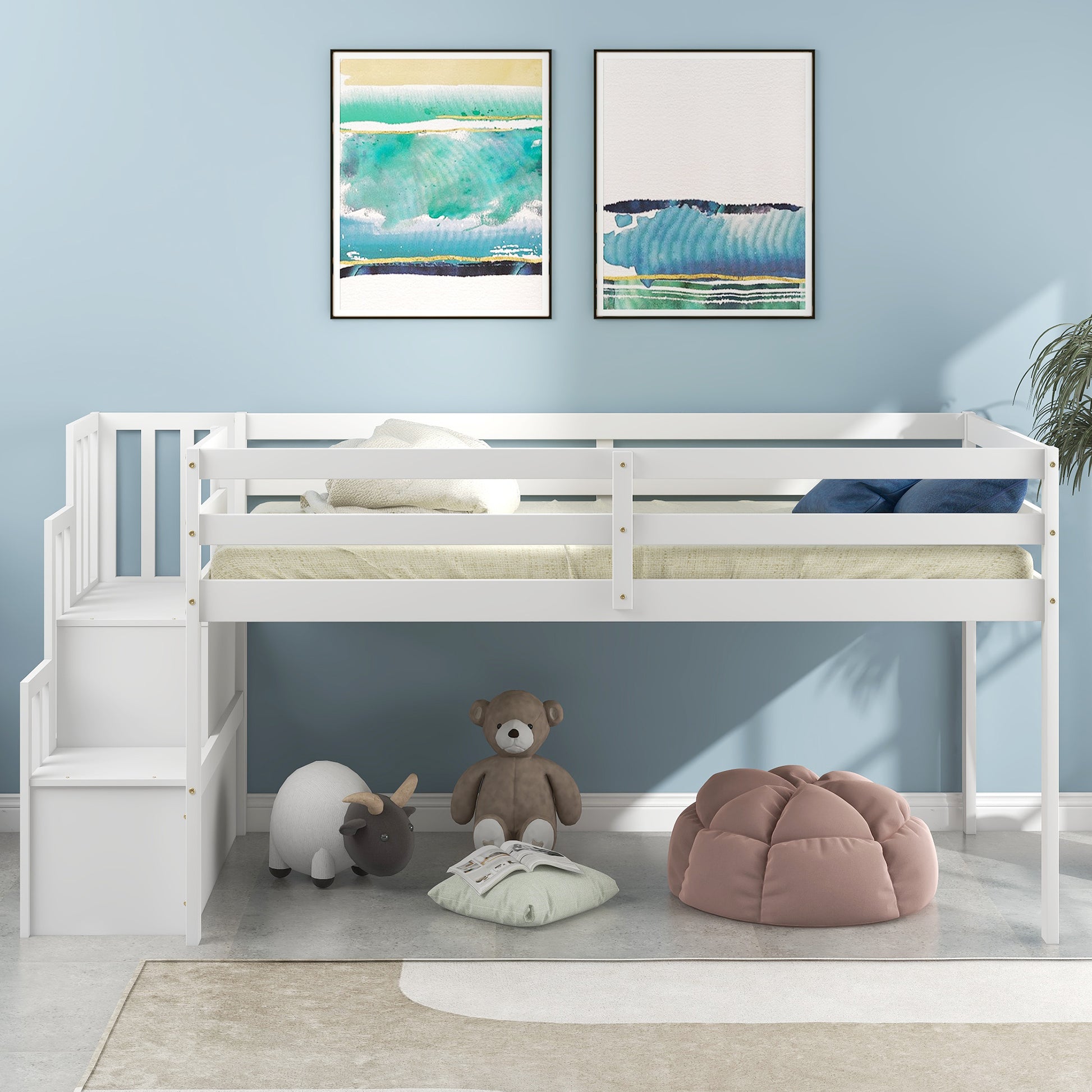 Loft Bed With Staircasewhite Twin White Pine