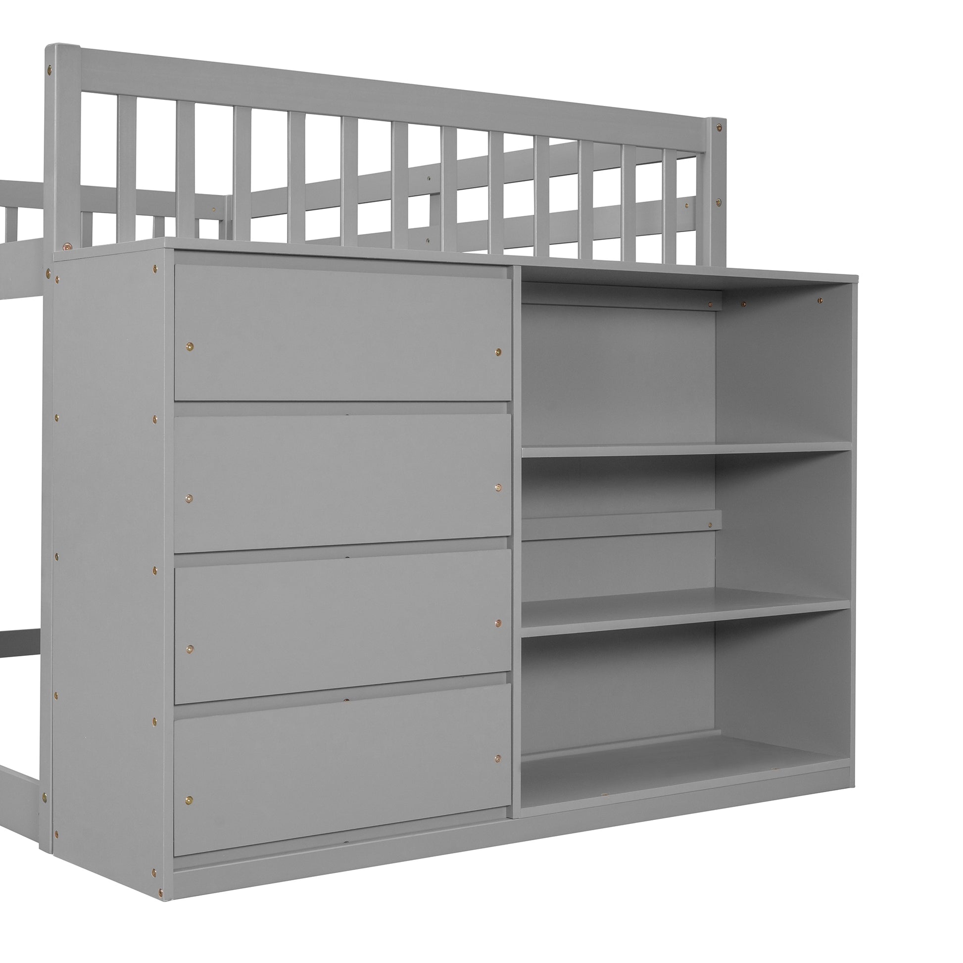 Full Over Full Bunk Bed With 4 Drawers And 3 Shelves Gray Gray Solid Wood