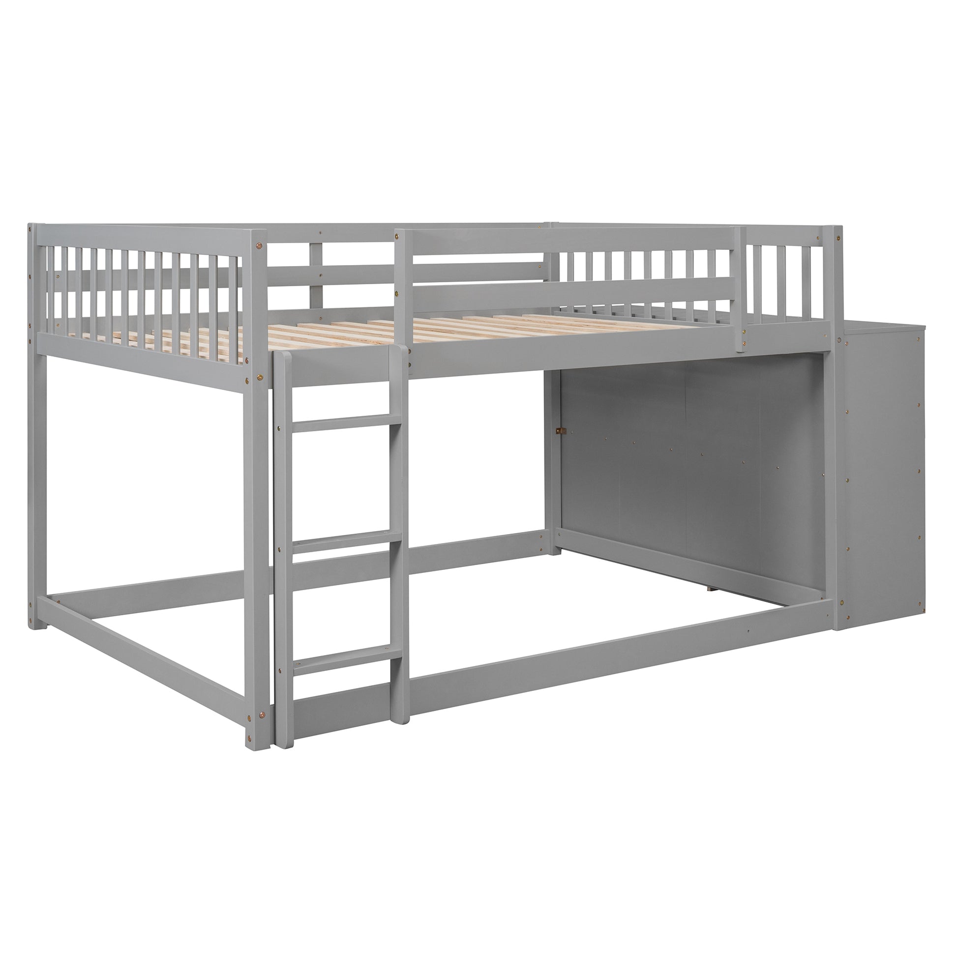 Full Over Full Bunk Bed With 4 Drawers And 3 Shelves Gray Gray Solid Wood