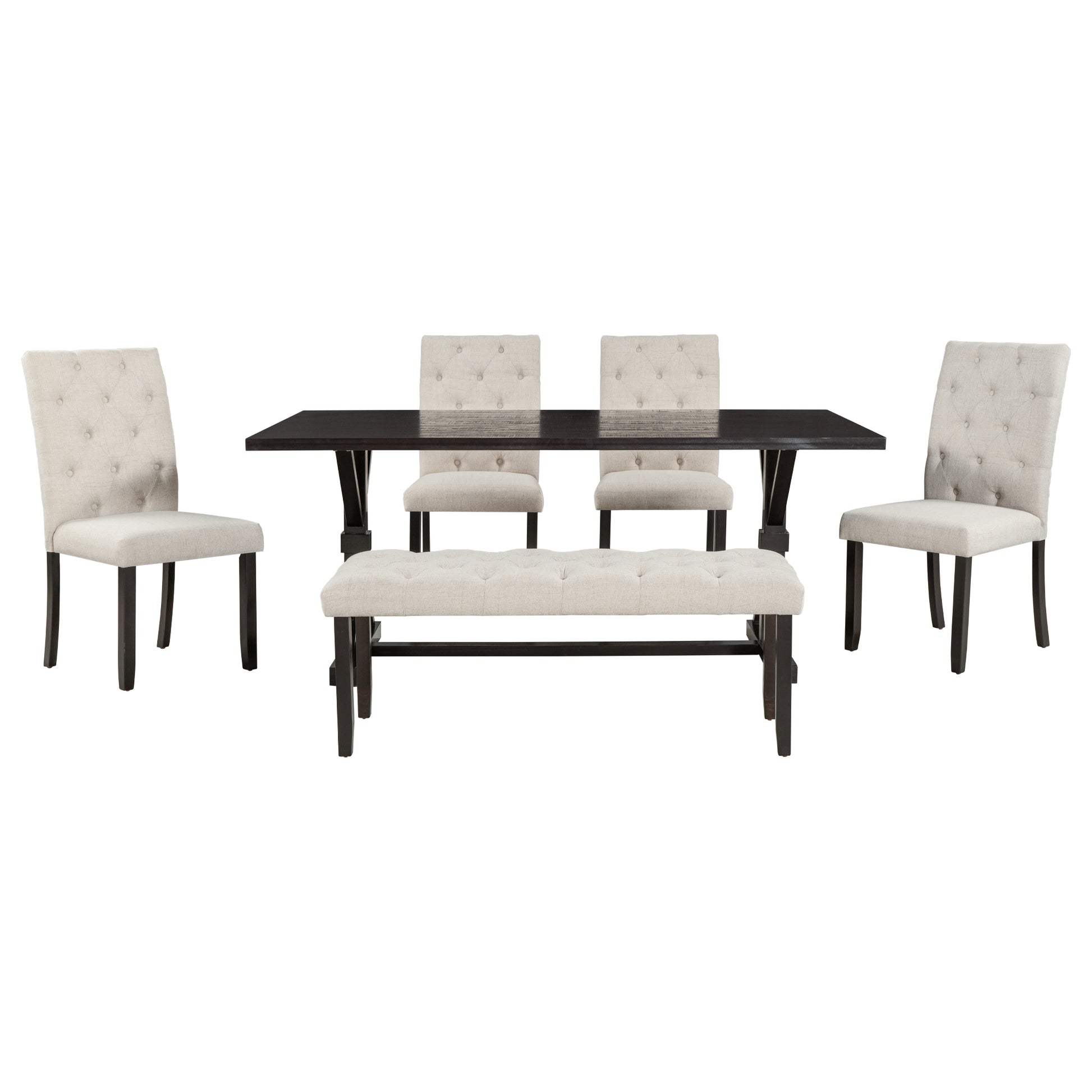 6 Piece Farmhouse Dining Table Set 72" Wood Rectangular Table, 4 Upholstered Chairs With Bench Espresso Espresso Solid Wood