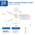 28 In Intergrated Led Ceiling Fan Lighting With White Abs Blade White Abs