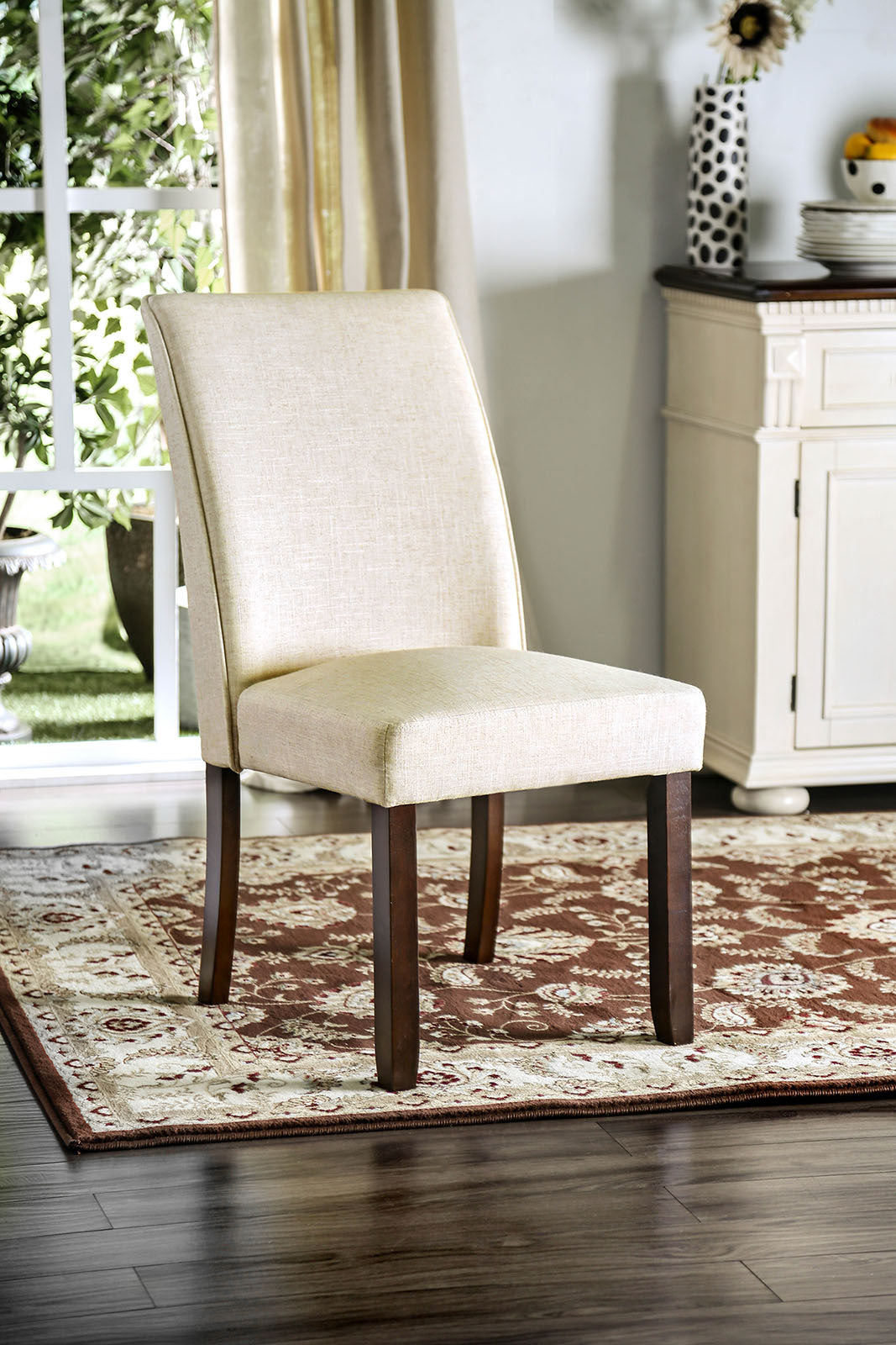 Classic Contemporary Ivory Fabric Set Of 2 Chairs Only Kitchen Dining Room Furniture Espresso Solid Wood Frame Cushion Seat Chairs Ivory Dining Room Classic,Contemporary,Modern Side Chair Rubberwood Solid Wood
