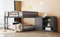 Full Over Full Bunk Bed With 4 Drawers And 3 Shelves Gray Gray Solid Wood