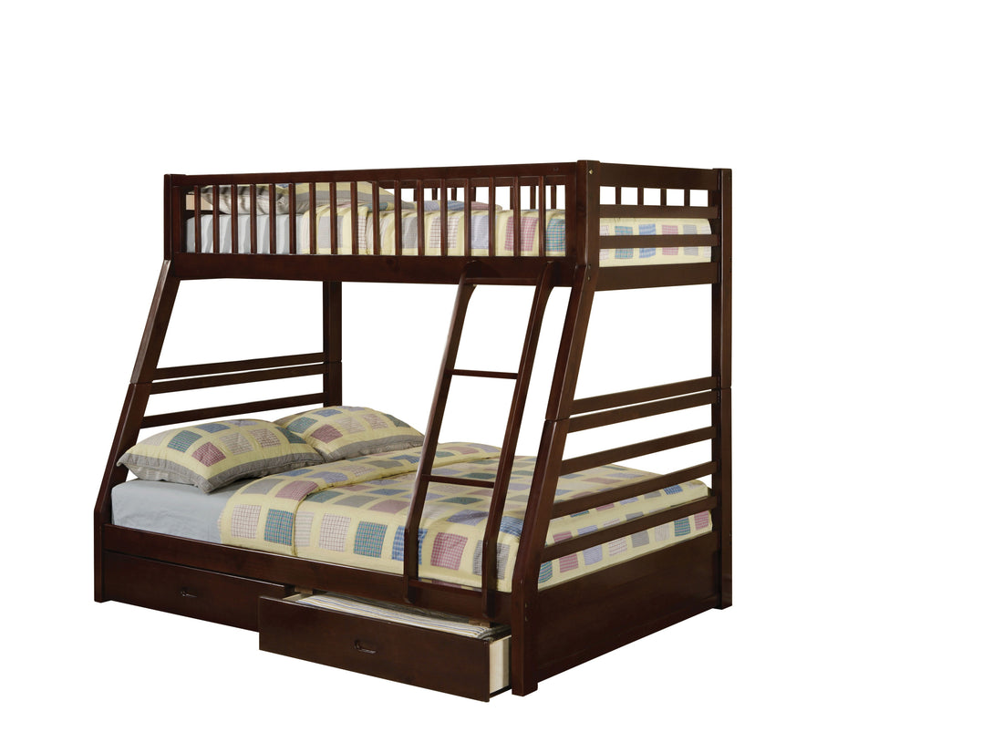 Jason Twin Full Bunk Bed, Espresso 02020W Espresso Solid Wood