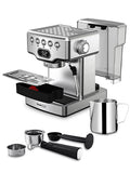 Geek Chef Espresso Machine,20 Bar Espresso Machine With Milk Frother For Latte,Cappuccino,Machiato,For Home Espresso Maker,1.8L Water Tank,Stainless Steel Complimentary Ese Filter Ban On , Temu Silver Stainless Steel