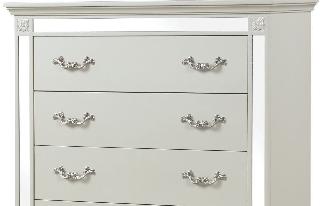 Milan Mirror Framed Chest Made With Wood In White White White Drawer 5 Drawers & Above Bedroom Dovetail Joints Contemporary,Modern Solid Wood Mdf Wood