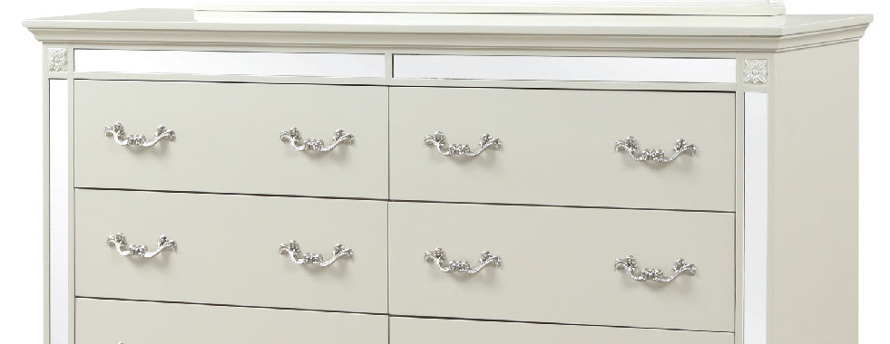 Milan Mirror Framed Dresser Made With Wood In White White Drawer 5 Drawers & Above Bedroom Ball Bearing Glides Contemporary,Modern Solid Wood Mdf Wood