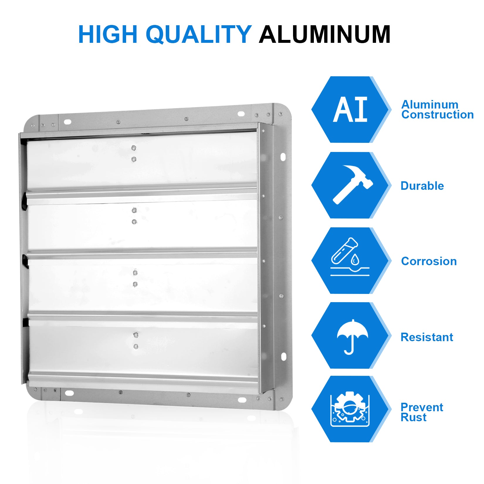 Ipower 16 Inch Square Aluminum Automatic Gravity Shutter Louver Vent, Silver Silver Aluminium