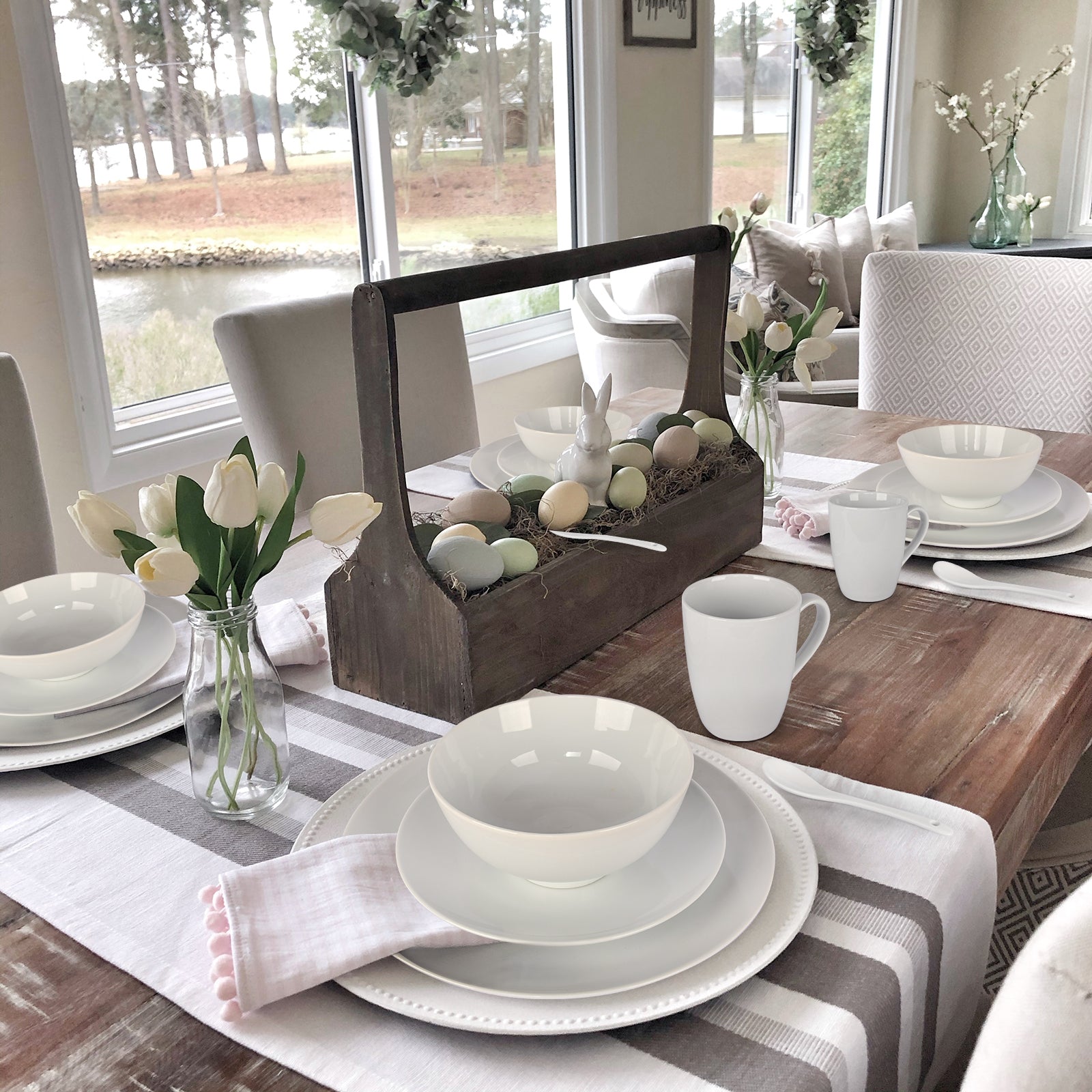 Miibox White Dinnerware Set,20 Piece Service For 4,With Dinner Plates,Salad Plate,Bowls,Mugs And Teaspoons,Porcelain Durable For Christmas,Halloween, Wedding,Banquet White Ceramic