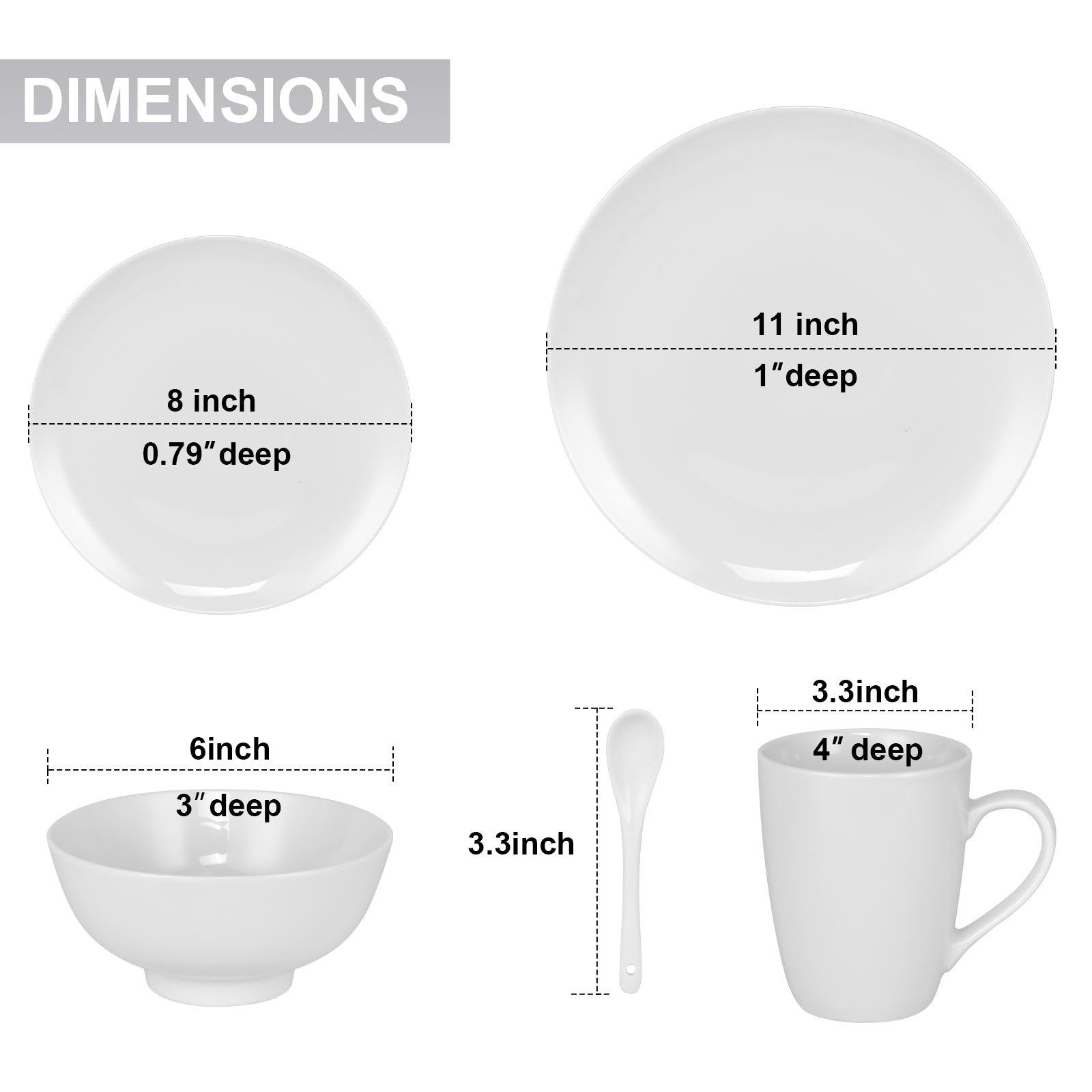 Miibox White Dinnerware Set,20 Piece Service For 4,With Dinner Plates,Salad Plate,Bowls,Mugs And Teaspoons,Porcelain Durable For Christmas,Halloween, Wedding,Banquet White Ceramic