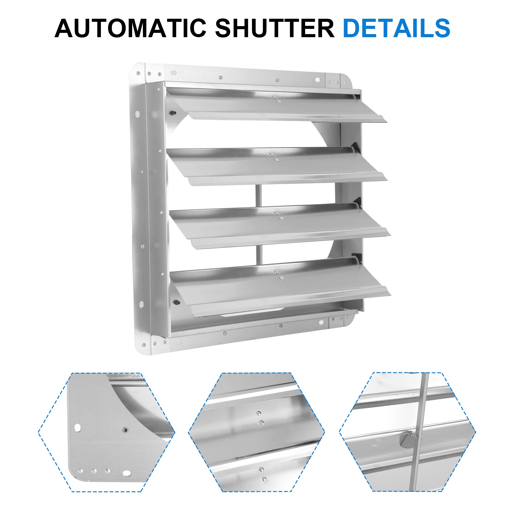 Ipower 16 Inch Square Aluminum Automatic Gravity Shutter Louver Vent, Silver Silver Aluminium