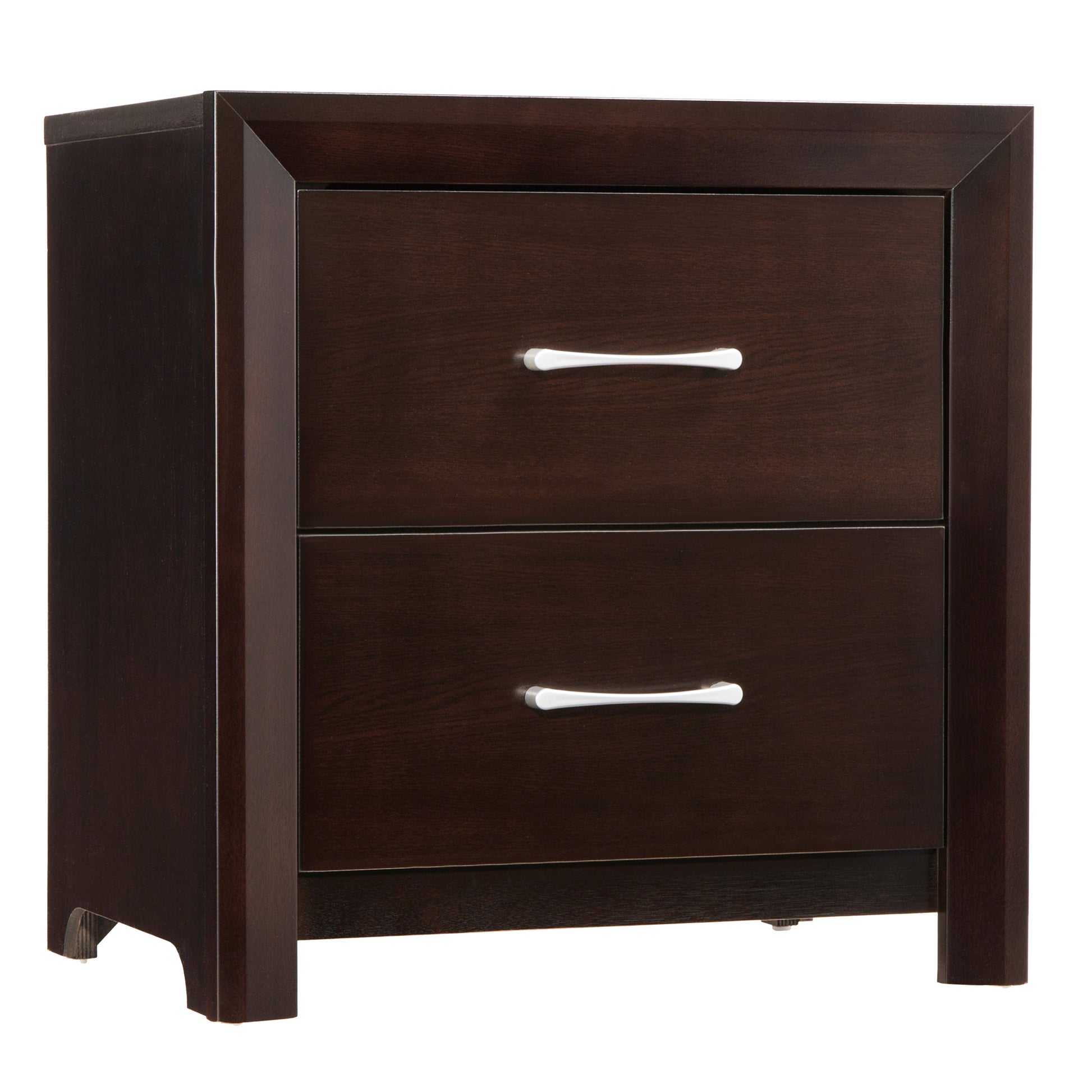 Espresso Finish Contemporary Design 1Pc Nightstand Of Drawers Silver Tone Pulls Bedroom Furniture Espresso 2 Drawers Bedroom Contemporary Wood