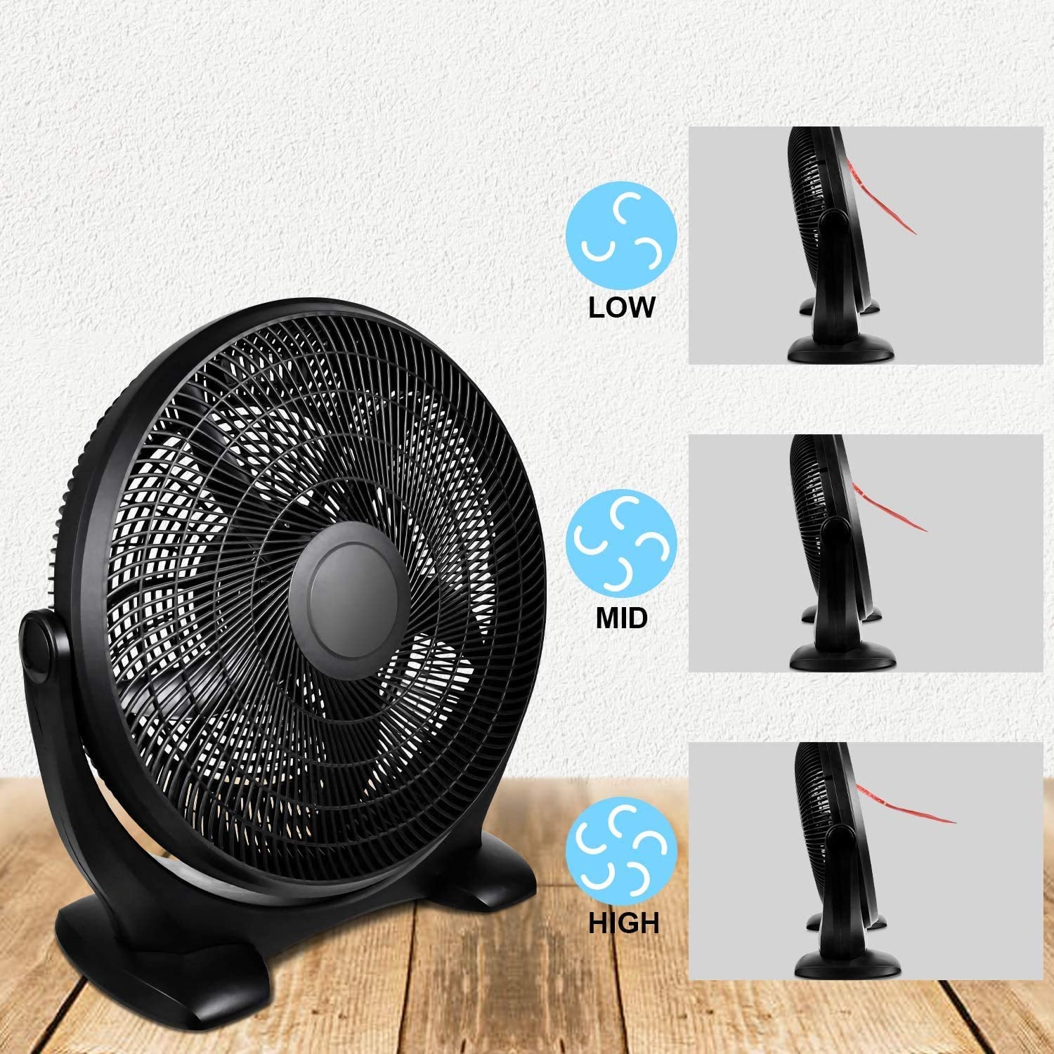 Simple Deluxe 18 Inch 3 Speed Plastic Floor Fans Oscillating Quiet For Home Commercial, Residential, And Greenhouse Use, Outdoor Indoor, Black Black Plastic