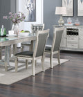 Antique Traditional Dining Table And 6 Side Chairs Rectangle Table Top W Glass Insert Leaf Tufted Chairs Kitchen Formal 7Pc Set Dining Room Furniture Silver Gray Dining Room Classic,Traditional Rubberwood Solid Wood