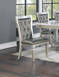 Antique Traditional Dining Table And 6 Side Chairs Rectangle Table Top W Glass Insert Leaf Tufted Chairs Kitchen Formal 7Pc Set Dining Room Furniture Silver Gray Dining Room Classic,Traditional Rubberwood Solid Wood