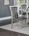 Antique Traditional Dining Table And 6 Side Chairs Rectangle Table Top W Glass Insert Leaf Tufted Chairs Kitchen Formal 7Pc Set Dining Room Furniture Silver Gray Dining Room Classic,Traditional Rubberwood Solid Wood