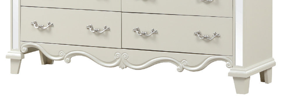 Milan Mirror Framed Dresser Made With Wood In White White Drawer 5 Drawers & Above Bedroom Ball Bearing Glides Contemporary,Modern Solid Wood Mdf Wood