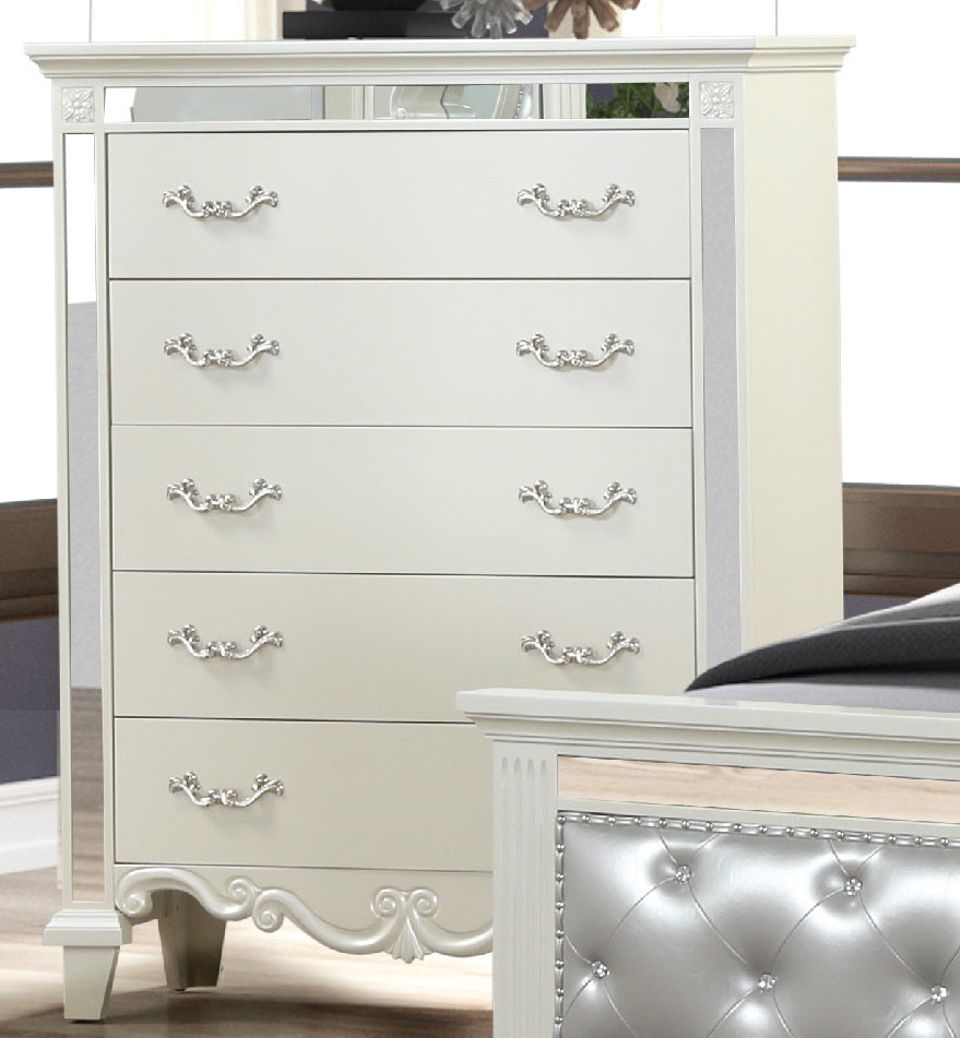 Milan Mirror Framed Chest Made With Wood In White White White Drawer 5 Drawers & Above Bedroom Dovetail Joints Contemporary,Modern Solid Wood Mdf Wood