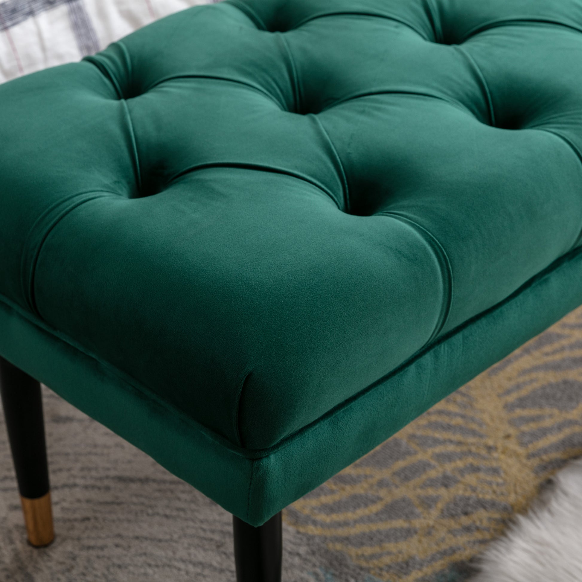 Tufted Bench Modern Velvet Button Upholstered Ottoman Enches Bedroom Rectangle Fabric Footstool With Metal Legs For Living Room Entryway,Green Green Foam Fabric