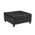 Large Square Faux Leather Storage Ottoman Coffee Table For Living Room & Bedroom Black Black Foam Pu