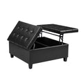 Large Square Faux Leather Storage Ottoman Coffee Table For Living Room & Bedroom Black Black Foam Pu