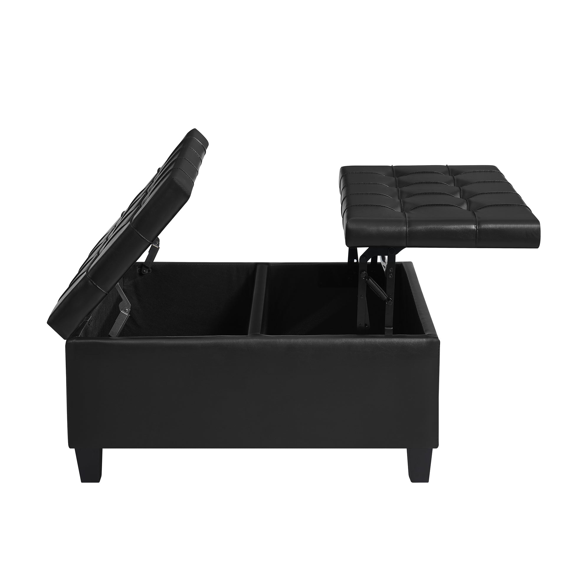 Large Square Faux Leather Storage Ottoman Coffee Table For Living Room & Bedroom Black Black Foam Pu