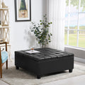 Large Square Faux Leather Storage Ottoman Coffee Table For Living Room & Bedroom Black Black Foam Pu