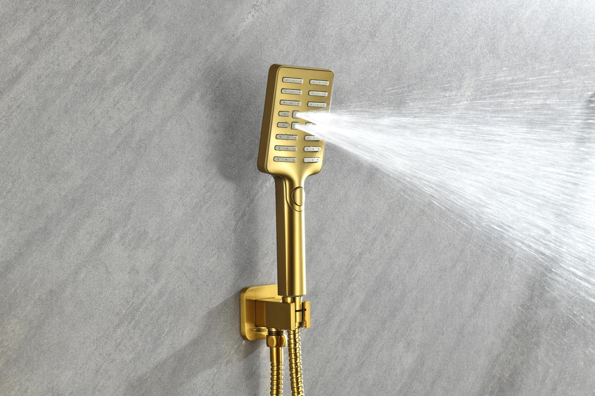 Wall Mounted Waterfall Rain Shower System With 3 Body Sprays & Handheld Shower Gold Brass