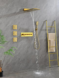 Wall Mounted Waterfall Rain Shower System With 3 Body Sprays & Handheld Shower Gold Brass