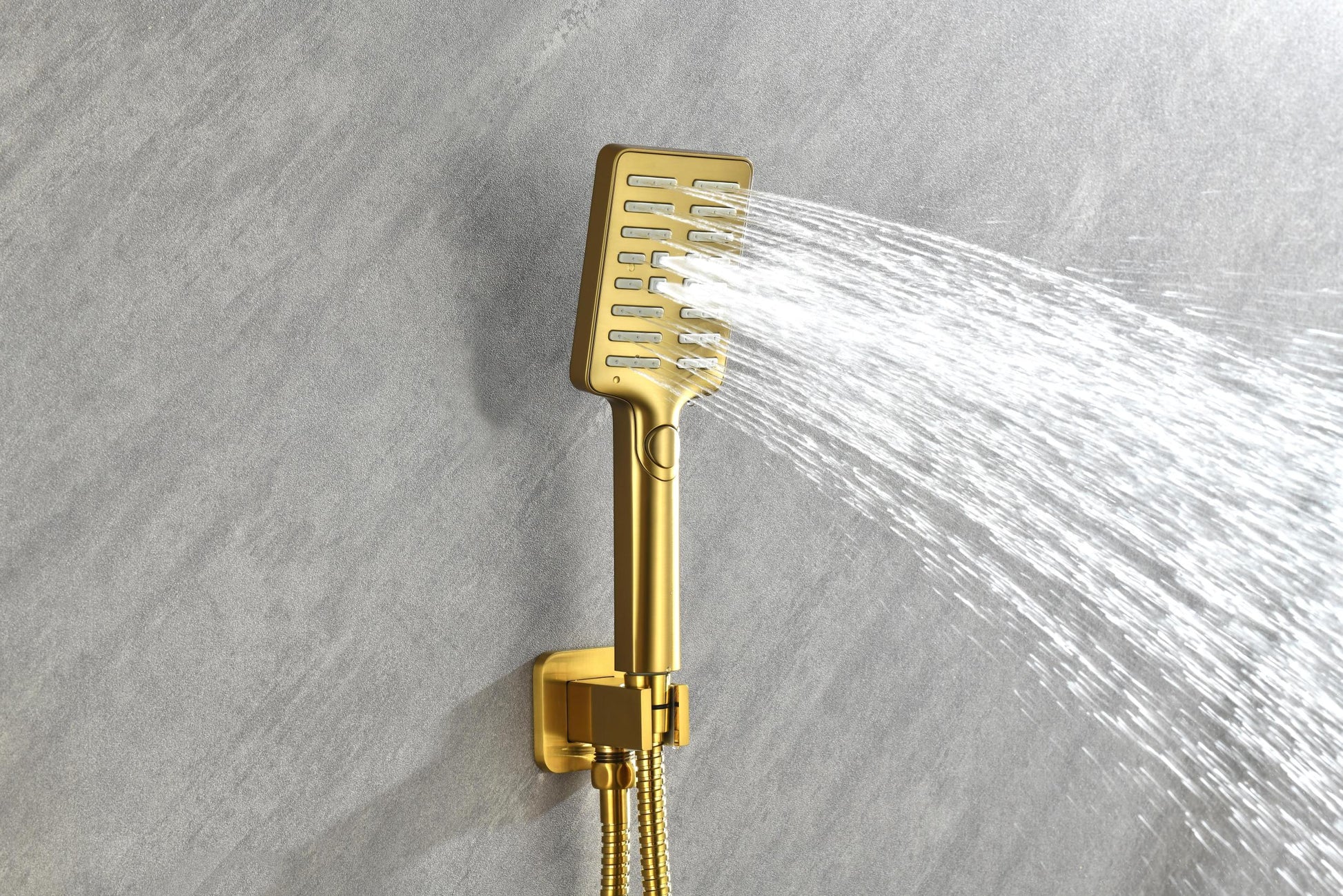 Wall Mounted Waterfall Rain Shower System With 3 Body Sprays & Handheld Shower Gold Brass