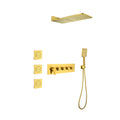 Wall Mounted Waterfall Rain Shower System With 3 Body Sprays & Handheld Shower Gold Brass