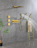 Wall Mounted Waterfall Rain Shower System With 3 Body Sprays & Handheld Shower Gold Brass